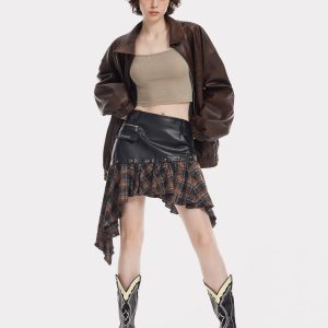 Irregular Plaid Patchwork Skirt - Y2K Aesthetic Grunge Style for Trendy Outfits