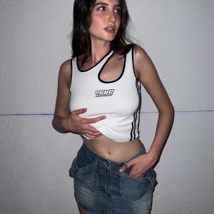 Irregular Shoulder Strap Tank Top - Y2K Aesthetic Cute Crop Top for Trendy Outfits