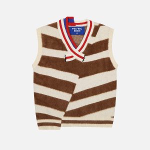 Irregular Stripe Sweater Vest - Y2K Aesthetic Knit Top for Cozy Layering and Stylish Looks