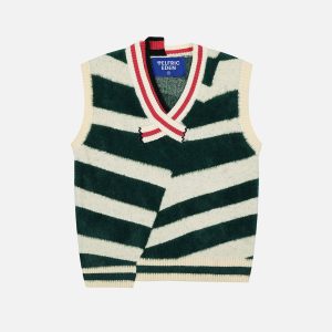 Irregular Stripe Sweater Vest - Y2K Aesthetic Knit Top for Cozy Layering and Stylish Looks