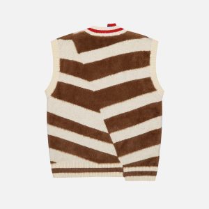 Irregular Stripe Sweater Vest - Y2K Aesthetic Knit Top for Cozy Layering and Stylish Looks