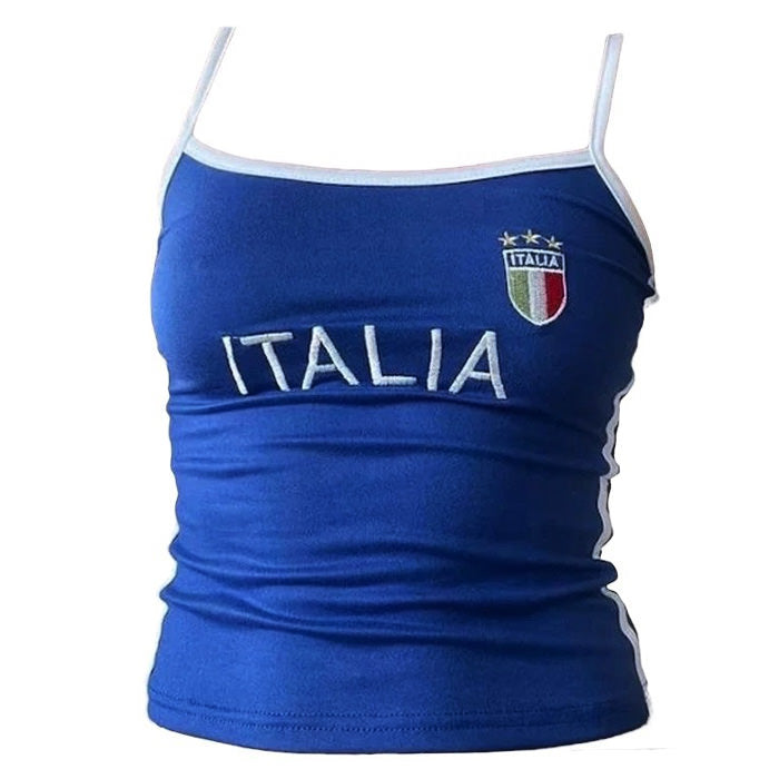 Italia Embroidery Y2K Aesthetic Tank Top - Cute Vintage Style for Trendy Outfits