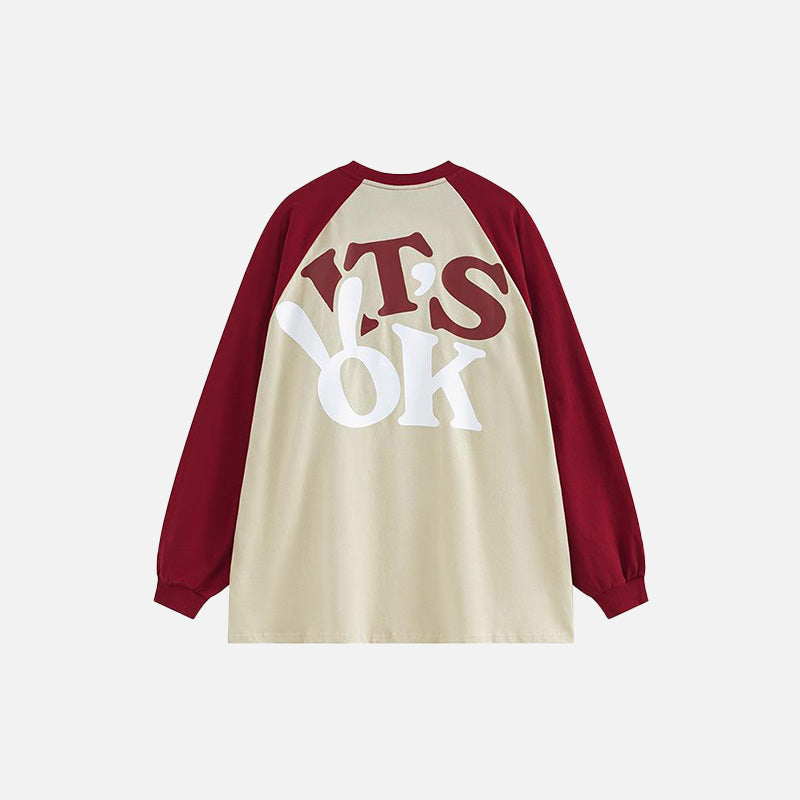 It's Ok' Y2K Aesthetic Printed Long Sleeve T-Shirt - Cute Grunge Style Top