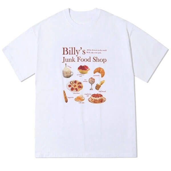 Junk Food Shop Y2K Aesthetic Graphic Tee - Trendy Vintage-Inspired Casual Top