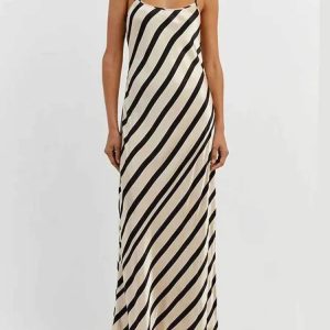 Just Your Stripe Backless Maxi Dress - Y2K Aesthetic Chic for Effortless Style