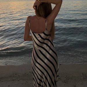 Just Your Stripe Backless Maxi Dress - Y2K Aesthetic Chic for Effortless Style