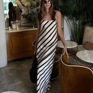 Just Your Stripe Backless Maxi Dress - Y2K Aesthetic Chic for Effortless Style