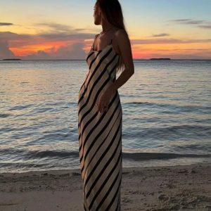 Just Your Stripe Backless Maxi Dress - Y2K Aesthetic Chic for Effortless Style