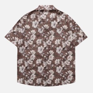 Kapok Print Y2K Aesthetic Short Sleeve Shirt for Trendy Coquette and Grunge Outfits