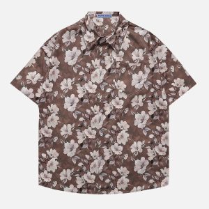 Kapok Print Y2K Aesthetic Short Sleeve Shirt for Trendy Coquette and Grunge Outfits