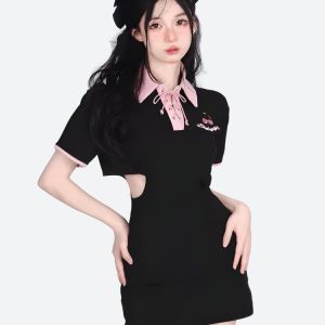 Kawaii Cherry Cut-Out Mini Polo Dress - Adorable Y2K Aesthetic for Cute Summer Outfits