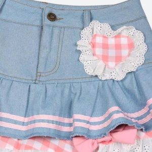 Kawaii Layered Denim Cargo Skirt for Y2K Aesthetic Outfits and Cute Fashion Styles