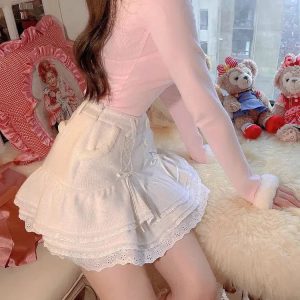 Kawaii Ruffled Layered Lace Mini Skirt for Y2K Aesthetic and Coquette Style Outfits