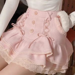 Kawaii Ruffled Layered Lace Mini Skirt for Y2K Aesthetic and Coquette Style Outfits