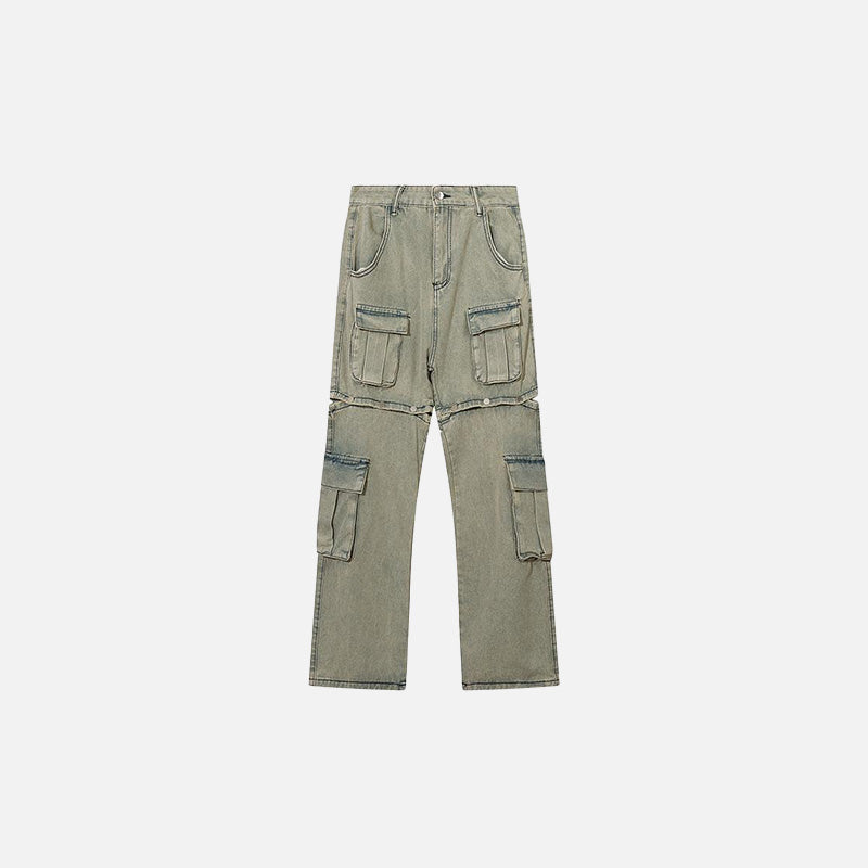 Khaki Y2K Baggy Multi-Pocket Denim Pants for Trendy Coquette and Grunge Aesthetic Outfits