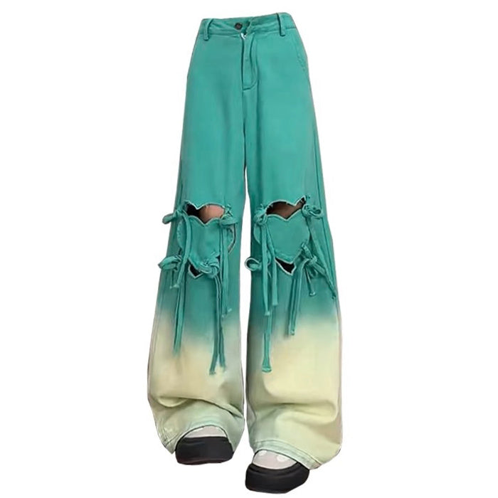 Knee-Heart Gradient Cargo Pants for Y2K Aesthetic and Coquette Style Outfits