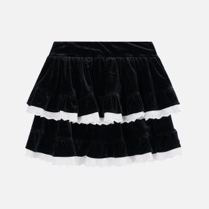 Lace Bow Patchwork Skirt - Y2K Aesthetic Cute Skirt for Coquette and Grunge Styles