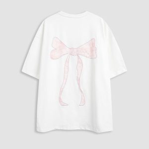 Lace Bow Tee: Y2K Aesthetic Cute Top for Coquette Style and Grunge Outfits