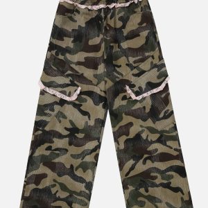 Lace Camouflage Cargo Pants for Y2K Aesthetic and Grunge Style Outfits