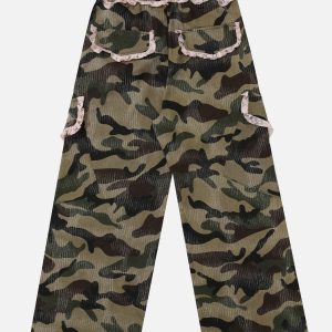 Lace Camouflage Cargo Pants for Y2K Aesthetic and Grunge Style Outfits