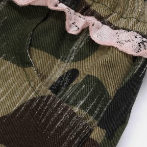 Lace Camouflage Cargo Pants for Y2K Aesthetic and Grunge Style Outfits