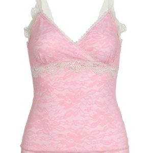 Lace Clash Color V-Neck Tank Top - Y2K Aesthetic Cute Top for Coquette and Grunge Styles