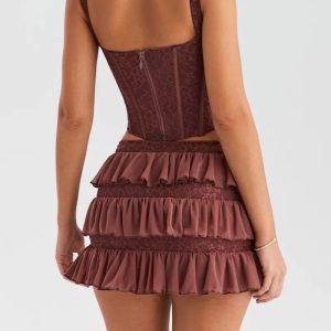 Lace Corset Top & Mini Skirt Y2K Aesthetic Two Piece Set for Trendy Outfits