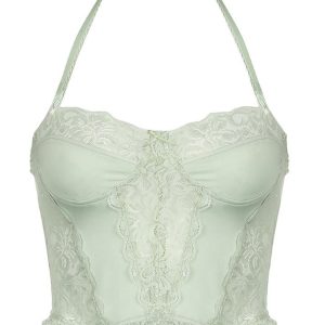 Lace Halter-neck Crop Top - Y2K Aesthetic Cute Top for Coquette and Grunge Styles