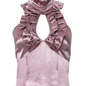 Lace Hollow Sleeveless Stand Collar Top - Y2K Aesthetic Cute Top for Coquette Style Outfits