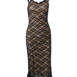 Lace Patchwork Cami Midi Dress - Y2K Aesthetic Fashion for Chic Coquette Style