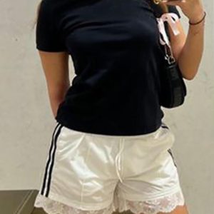 Lace Patchwork Colorful Striped Shorts - Y2K Aesthetic Fashion for Trendy Outfits