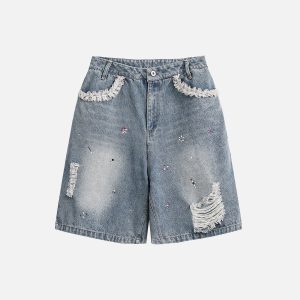 Lace Patchwork Distressed Jorts for Y2K Aesthetic and Grunge Style Outfits