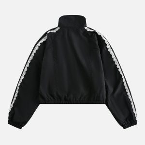 Lace Patchwork Y2K Bomber Jacket - Trendy Grunge Aesthetic Outerwear for Stylish Looks