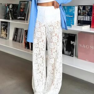 Lace Sheer Pants for Y2K Aesthetic: Trendy Grunge Style with a Touch of Coquette Fashion