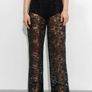 Lace Sheer Pants for Y2K Aesthetic: Trendy Grunge Style with a Touch of Coquette Fashion