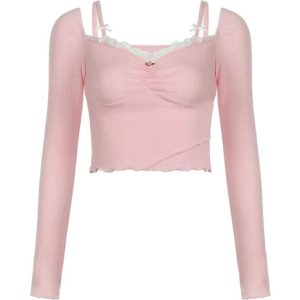 Lace Splice Cami with Long Sleeve Knit - Y2K Aesthetic Cute Top for Stylish Outfits