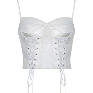 Lace Splice Crossover Tie-Up Cami Top for Y2K Fashion and Coquette Aesthetic Outfits