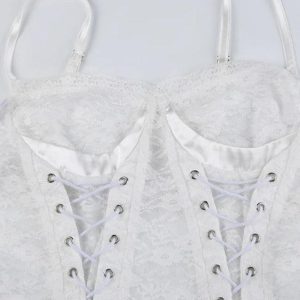 Lace Splice Crossover Tie-Up Cami Top for Y2K Fashion and Coquette Aesthetic Outfits