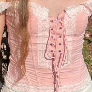 Lace Splice Crossover Tie-Up Tank Top - Y2K Aesthetic Cute Top for Stylish Outfits