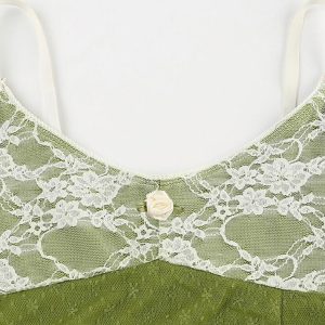 Lace Split Contrast Camisole Top - Y2K Aesthetic Cute Top for Coquette and Grunge Styles