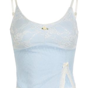 Lace Split Contrast Camisole Top - Y2K Aesthetic Cute Top for Coquette and Grunge Styles