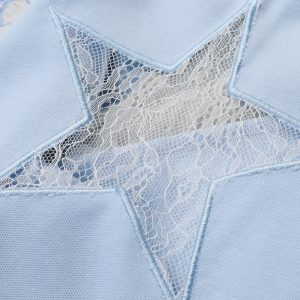 Lace Star V-Neck Tee - Y2K Aesthetic Cute Top for Coquette and Grunge Styles