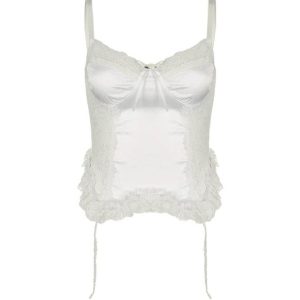 Lace Stitching Hollow Cami Top - Y2K Aesthetic Cute Crop Top for Coquette Style Outfits