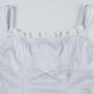 Lace-Trim Bow Accent Striped Cami Top - Y2K Fashion Essential for Cute Aesthetic Outfits