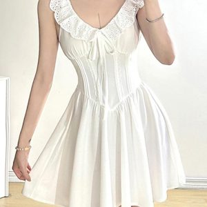 Lace Trim Corset Mini Dress - Y2K Aesthetic Cute Dress for Coquette Style Outfits