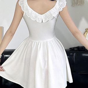 Lace Trim Corset Mini Dress - Y2K Aesthetic Cute Dress for Coquette Style Outfits