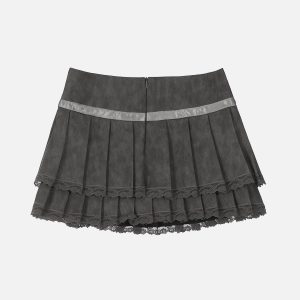 Lace Trim Faux Leather Skirt for Y2K Fashion and Grunge Aesthetic Outfits