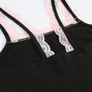 Lace-Trim Spaghetti Strap Bodysuit Top for Y2K Fashion and Coquette Aesthetic Outfits