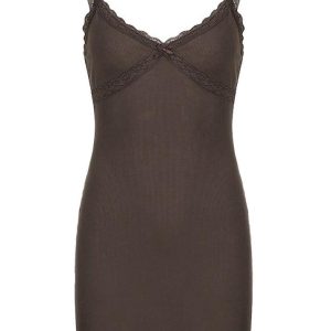 Lace Trimmed Bow V-Neck Dress - Y2K Aesthetic Cute Dress for Coquette Style Outfits