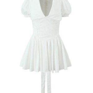 Lace Up Doll Collar Dress in Y2K Style - Cute Coquette Aesthetic Mini Dress